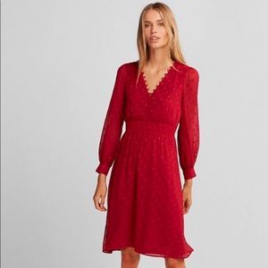 Express Red Dotted Smocked Waist Dress Sz S